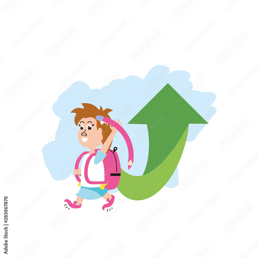 Obraz premium cute little student girl with school bag and arrow