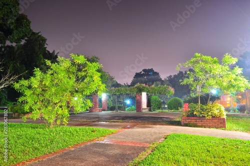 Walkways at Ang Mo Kio Town Garden (north of Singapore) by night photo