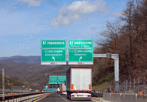 Fotografía big highway signs with italian text