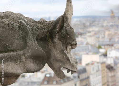 One big Gargoyle of Notre Dame the Paris in France