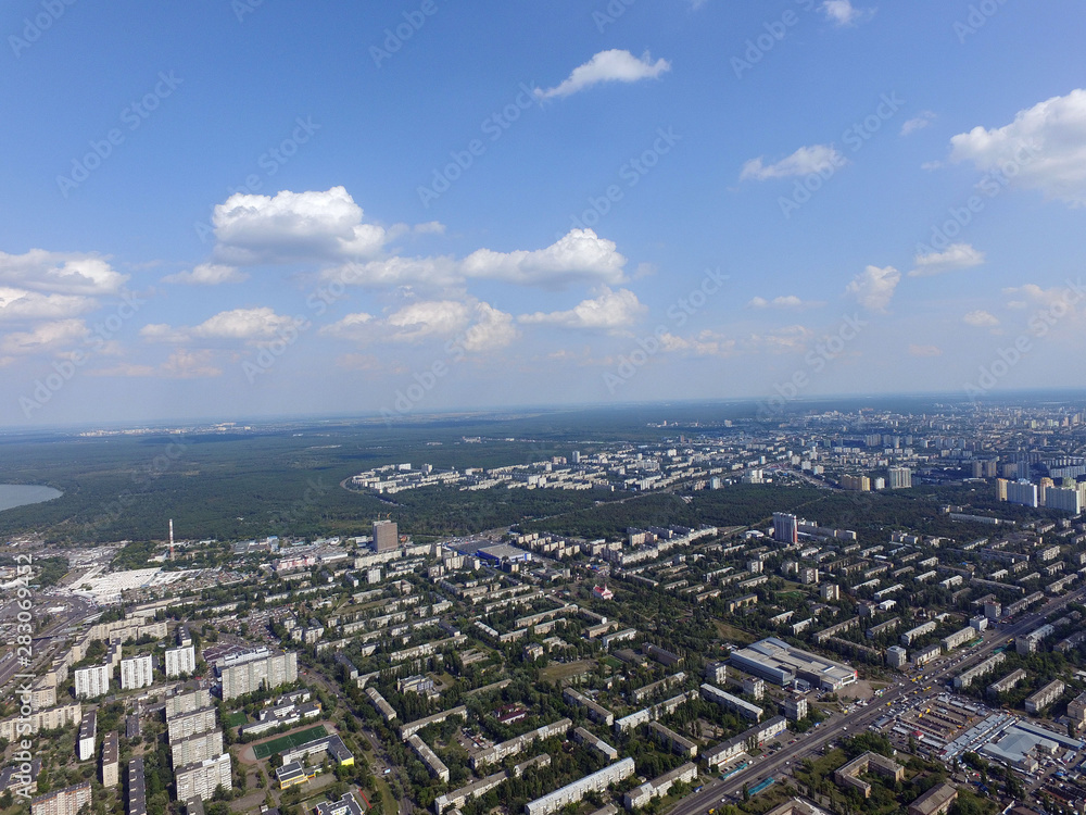 Residential area of Kiev at summer time (drone image).