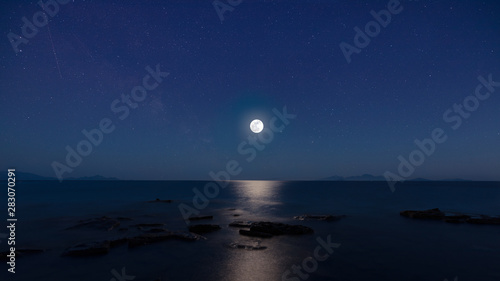full moon over the sea on Greece island Kos