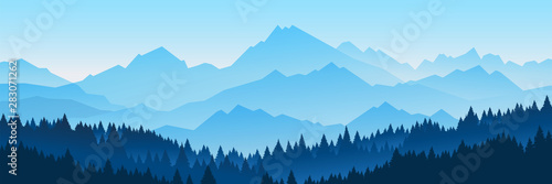 Horizontal banners of hills coniferous wood