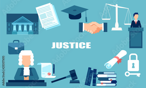 Justice system concept vector elements