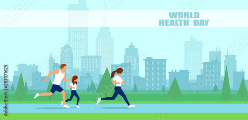 Vector of people a family jogging on a world health day