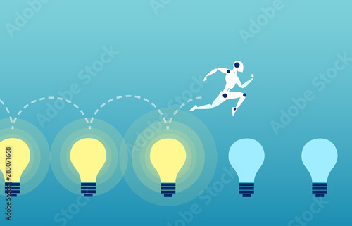 Vector of a robot jumping over the bright lightbubls