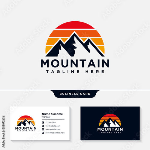 Mountain logo design with business card template vector