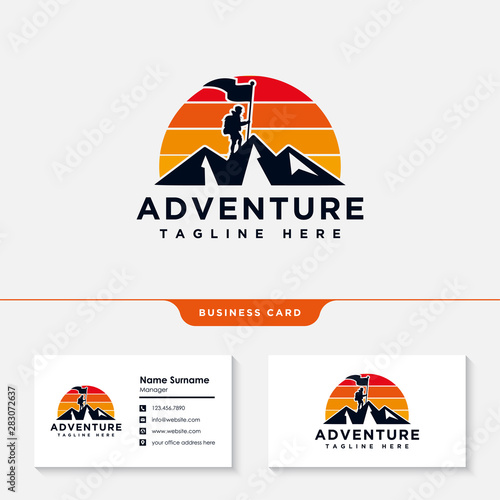 mountain adventure logo design with business card template vector
