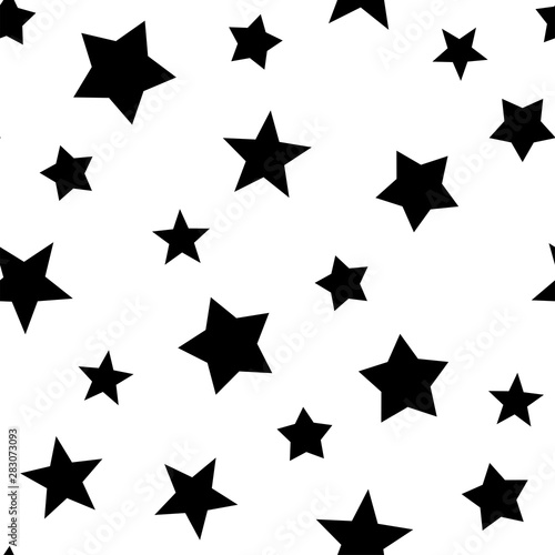 Fototapeta Naklejka Na Ścianę i Meble -  Stars seamless pattern. Star elements in random order texture background. Black and white.