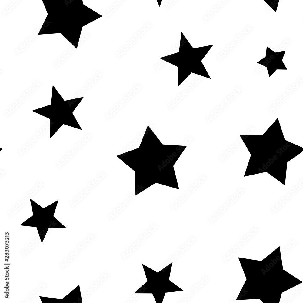 Stars seamless pattern. Star elements in random order texture background. Black and white. Stars seamless pattern. Star elements in random order texture background. Black and white.