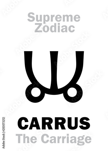 Astrology Alphabet: CARRUS (The Carriage / The Celestial Chariot), constellation Ursa Major. Sign of Supreme Zodiac (External circle). Hieroglyphic character (persian symbol).
