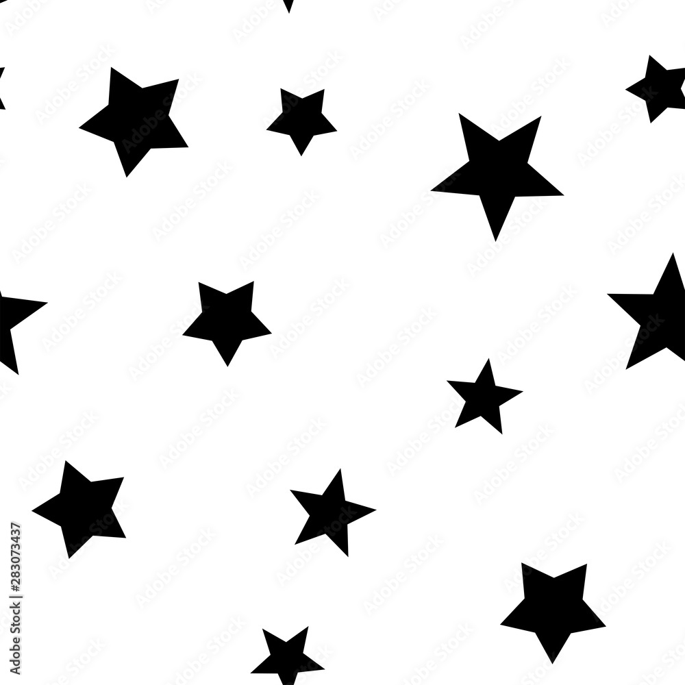 Stars seamless pattern. Star elements in random order texture background. Black and white. Stars seamless pattern. Star elements in random order texture background. Black and white.