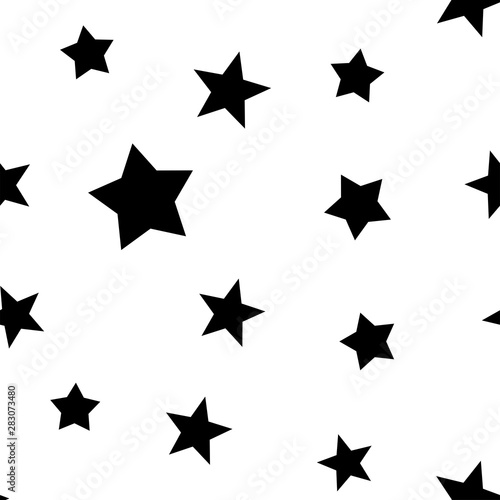 Stars seamless pattern. Star elements in random order texture background. Black and white.