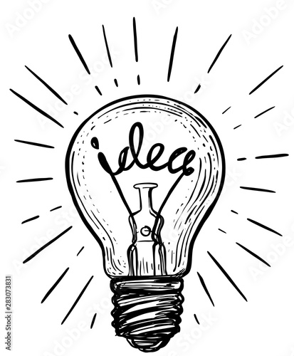 Vintage light bulb in sketch style.