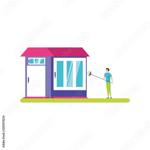 Isolated man cartoon cleaning design