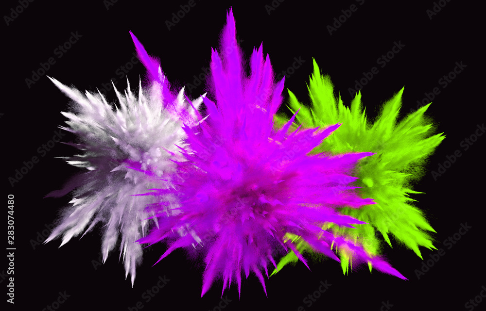 Obraz premium Explosion of a powder. Freeze motion of color powder exploding, 3D illustration. 