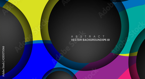 Colorful geometric vector backgrounds that overlap layers on black space circle for text and background designs