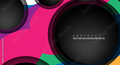 Colorful geometric vector backgrounds that overlap layers on black space circle for text and background designs
