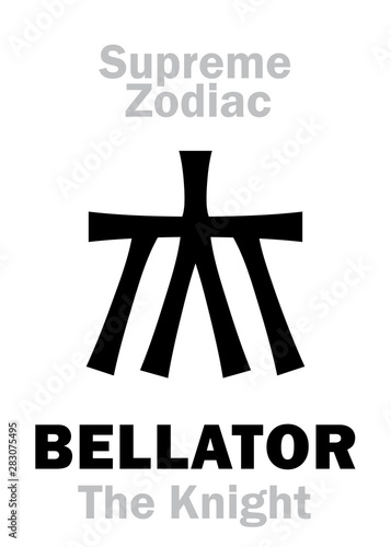 Astrology Alphabet: BELLATOR (The Warrior, also: The Knelt Knight, The Wild Boar), constellation Hercules. Sign of Supreme Zodiac (External circle). Hieroglyphic character (persian symbol).