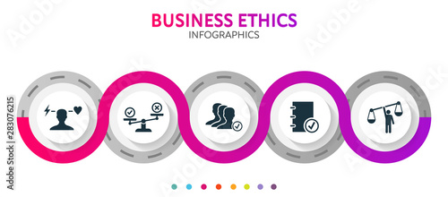 Business ethics abstract 3D infographic elements. Circle template with corporate policies, corporate ethics, morality, principles, behavior icons for workflow, diagram, web design, digitalmarketing