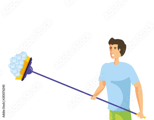 Isolated man cartoon cleaning design