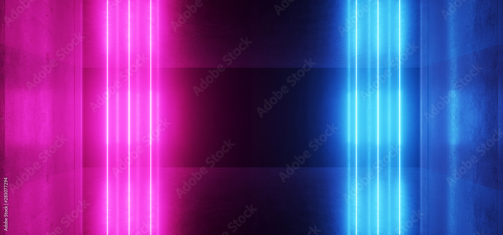 custom made wallpaper toronto digitalNeon Glowing Plasma Retro Cyber Virtual Purple Blue Luminous Fluorescent Tube Lights Abstract Grunge Concrete Tunnel Room Sci Fi Futuristic Stage Empty Night Background 3D Rendering