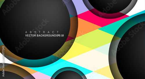 Geometric vector backgrounds that overlap layers on black space circle for text and background designs