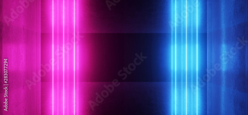 Wallpaper Mural Neon Glowing Plasma Retro Cyber Virtual Purple Blue Luminous Fluorescent Tube Lights Abstract Grunge Concrete Tunnel Room Sci Fi Futuristic Stage Empty Night Background 3D Rendering Torontodigital.ca