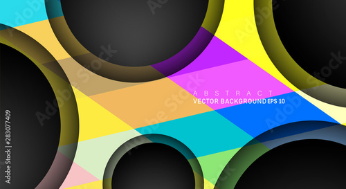 Geometric vector backgrounds that overlap layers on black space circle for text and background designs