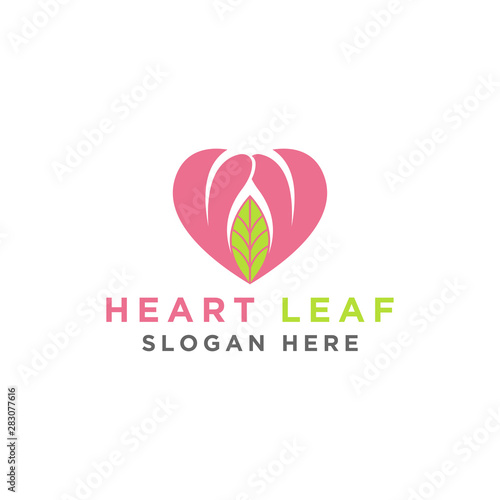 Simple leaves and hearts logos with linear style vector designs. - Vector