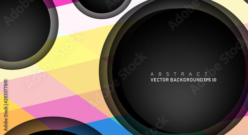 Geometric vector backgrounds that overlap layers on black space circle for text and background designs