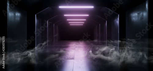 Smoke Sci Fi Modern Futuristic Elegant Spacehip Concrete Grunge Reflective Dark Night Tunnel Corridor Path Hallway Gate Alien Empty Background 3D Rendering