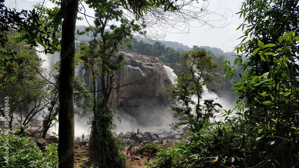 Naklejka premium waterfall in forest, athirapally waterfalls also known as bahubali waterfalls