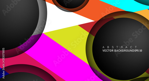 Geometric vector backgrounds that overlap layers on black space circle for text and background designs