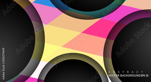 Geometric vector backgrounds that overlap layers on black space circle for text and background designs