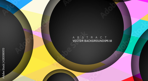 Geometric vector backgrounds that overlap layers on black space circle for text and background designs