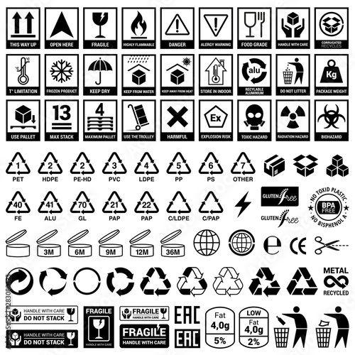 Set of icons for packaging and recycling. Vector elements. Ready for use in your design. EPS10.