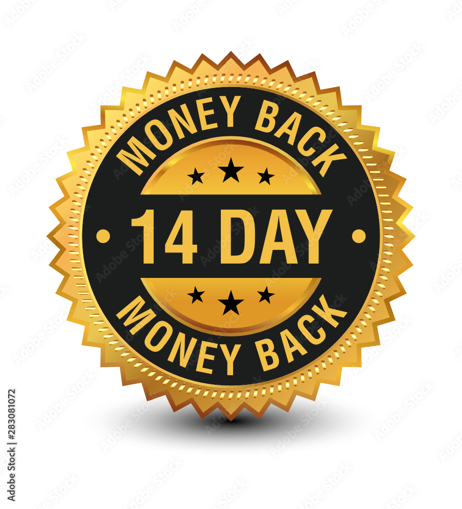 14 Day money back guaranteed banner, label, sign, badge isolated on white background.