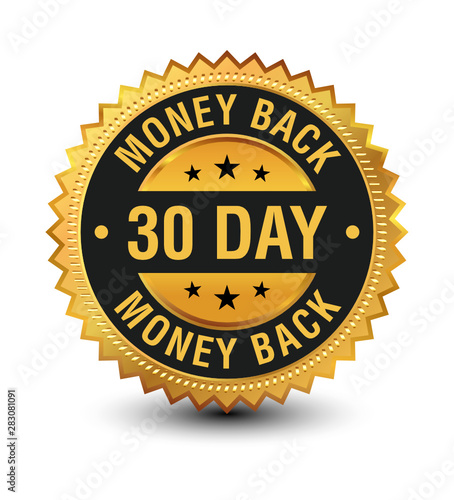 30 Day money back guaranteed banner, label, sign, badge isolated on white background.