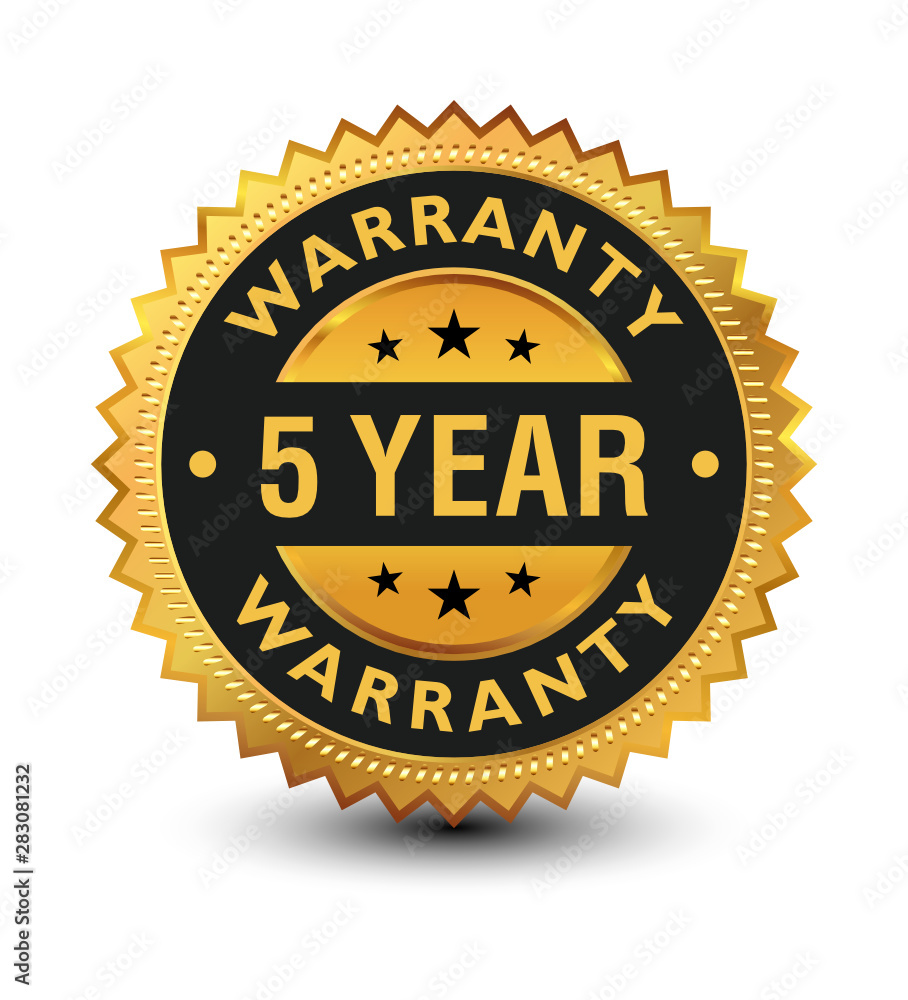 5 Year warranty banner, label, sign, badge isolated on white background. 5 Year warranty banner, label, sign, badge isolated on white background.