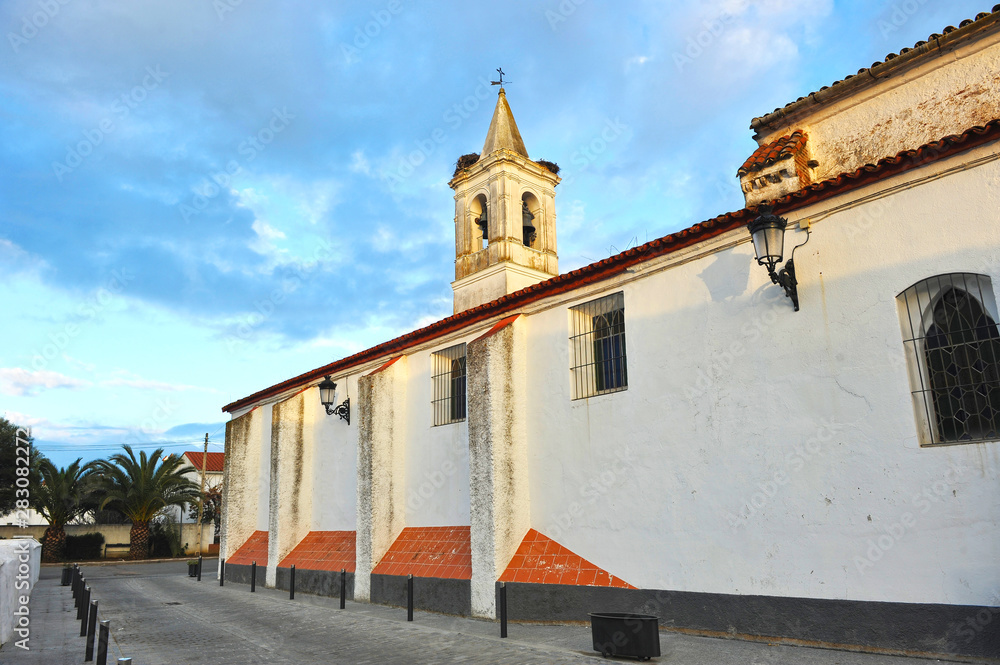 Church of St Bartholomew (San Bartolomé) in Real de la Jara village in the Way to Santiago (Via de la Plata) at the province of Seville Andalusia Spain.