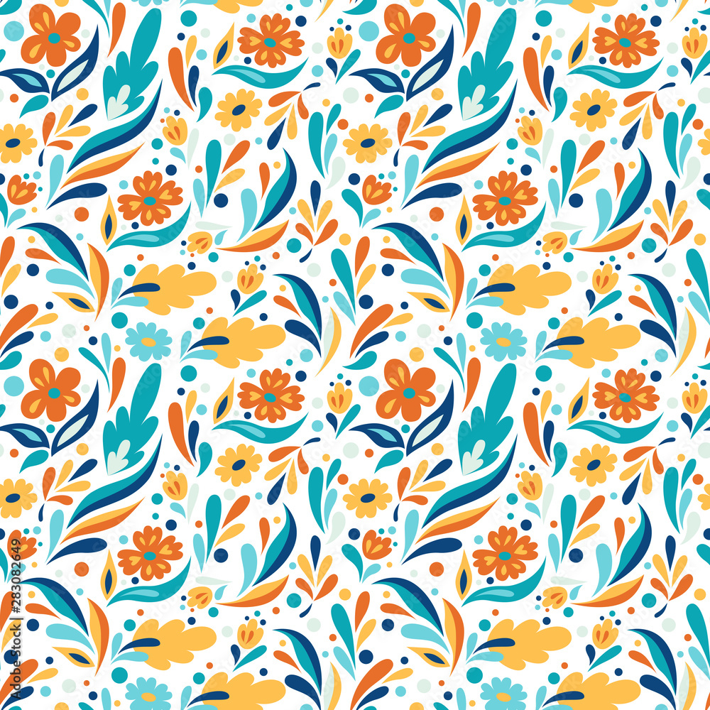 Seamless floral pattern in doodle style with flowers and leaves on white background. Print for textile Seamless floral pattern in doodle style with flowers and leaves on white background. Print for textile
