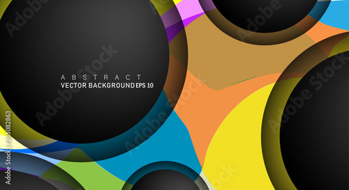 Colorful geometric vector backgrounds that overlap layers on black space circle for text and background designs