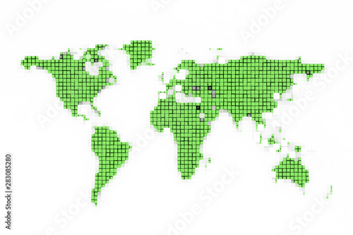 Abstract green pixel World Map on white background
