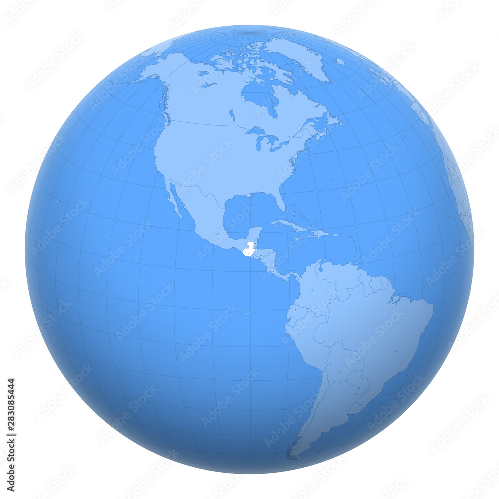 Guatemala on the globe. Earth centered at the location of the Republic of Guatemala. Map of Guatemala. Includes layer with capital cities. Guatemala on the globe. Earth centered at the location of the Republic of Guatemala. Map of Guatemala. Includes layer with capital cities.