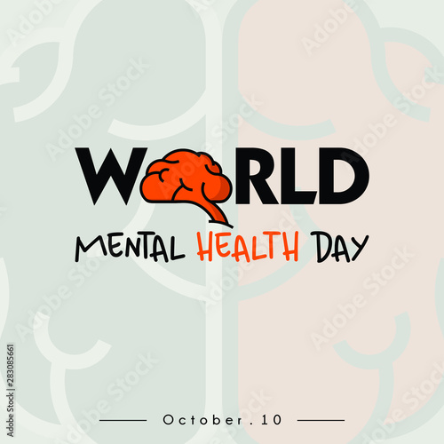 World Mental Health Day Typography logo with Brain Concept design and brain background