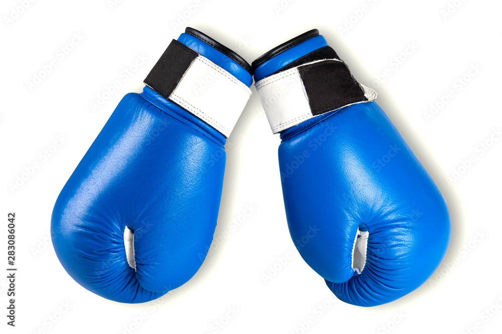 Blue boxing gloves isolated on white background