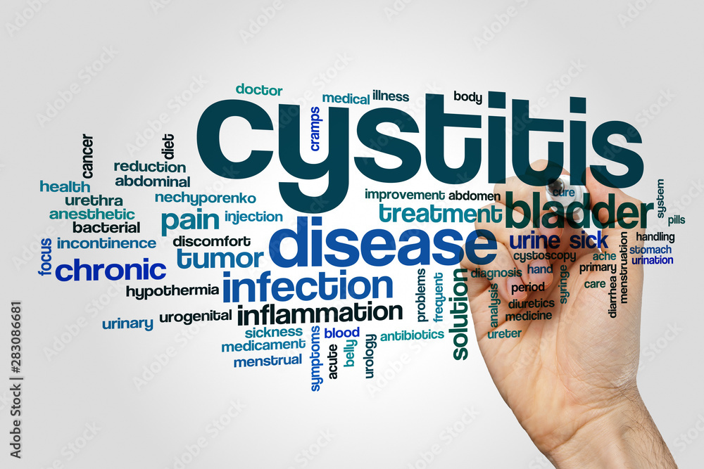 Cystitis word cloud concept on grey background Cystitis word cloud concept on grey background