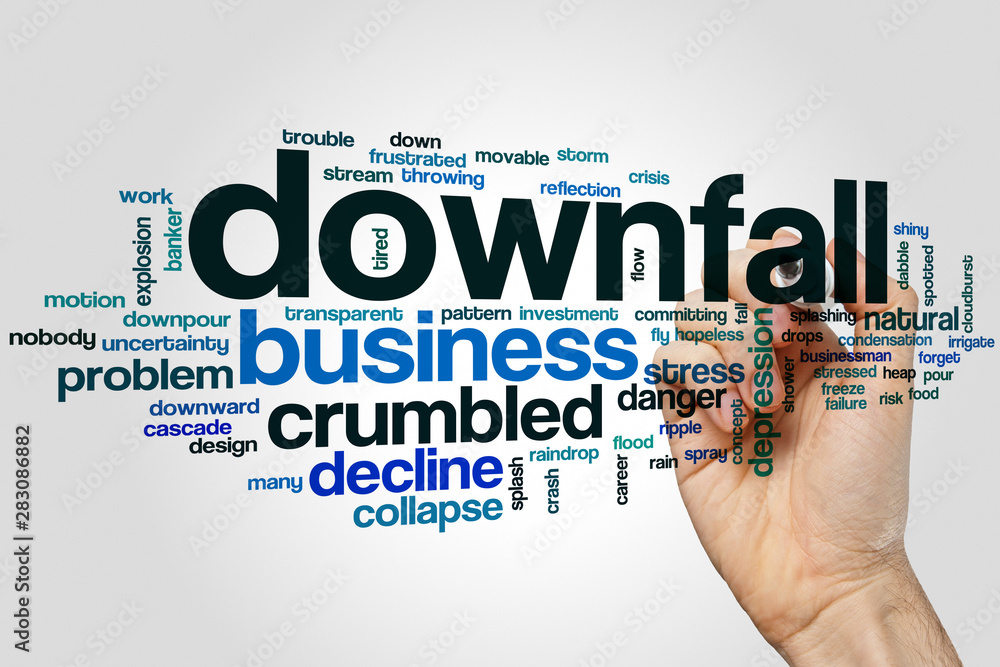 Downfall word cloud concept on grey background Downfall word cloud concept on grey background