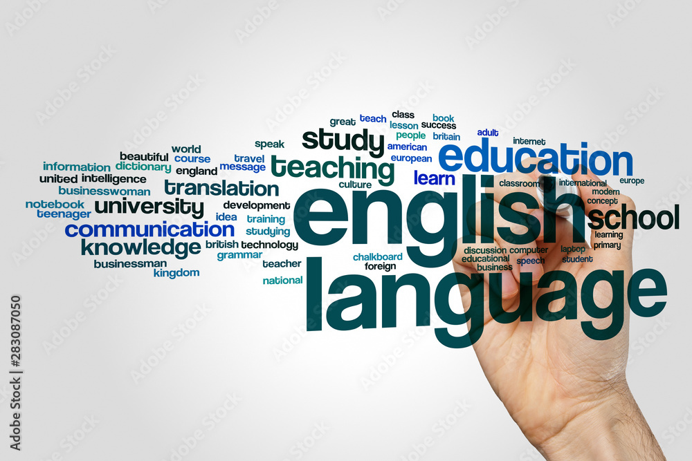 English language word cloud concept on grey background English language word cloud concept on grey background